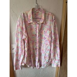 For Love & Lemons Floral Button‎ Down Shirt Pastel Pink Purple Women's